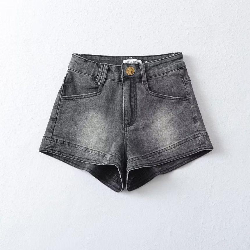 Mid Rise Washed Denim Shorts Product Image