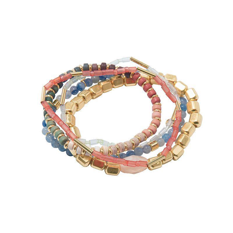 Sonoma Goods For Life Gold Tone Multicolor Beaded 6-Pack Stretch Bracelets Set, Womens Product Image