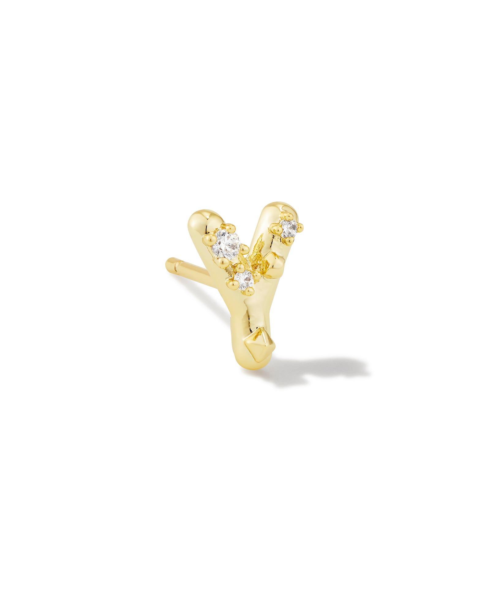 Crystal Letter Q Gold Single Stud Earring in White Crystal Product Image