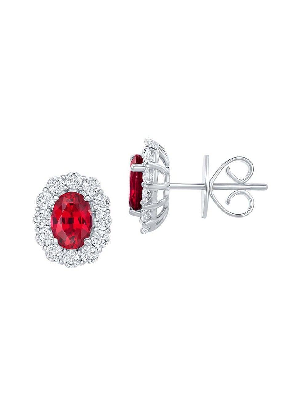 Womens 18K White Gold, Ruby & 0.82 TCW Diamond Stud Earrings Product Image