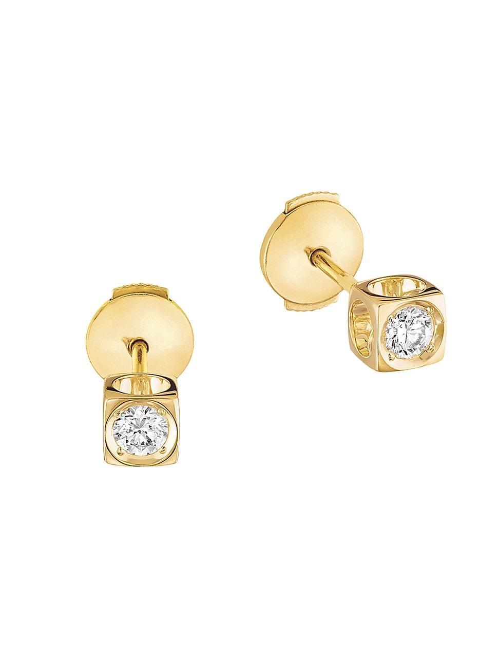 Womens Le Cube Diamant 18K Yellow Gold & Diamond Medium Stud Earrings Product Image