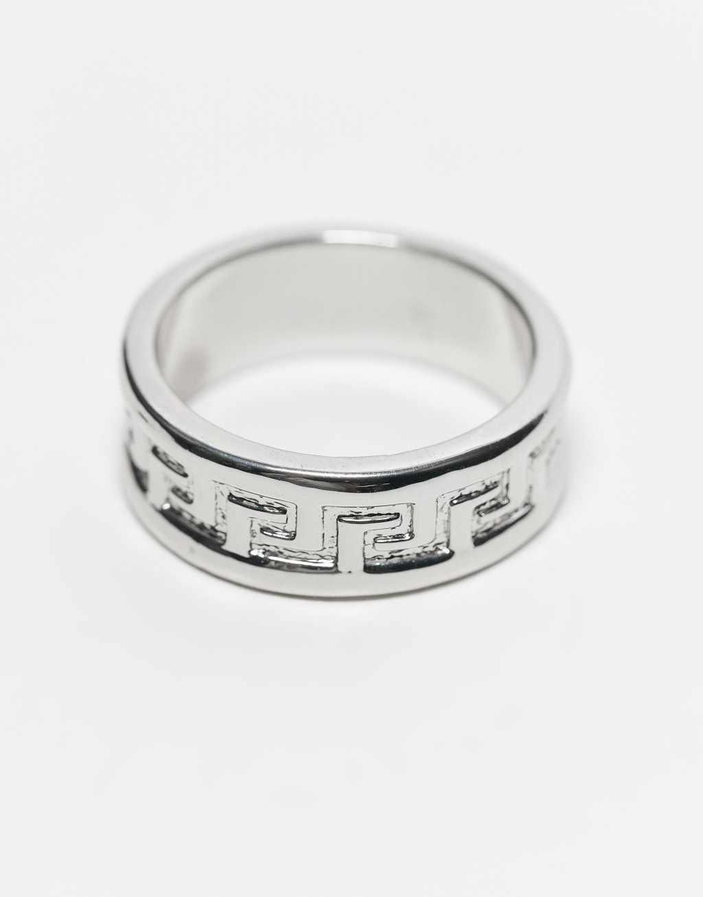 ASOS DESIGN band ring with embossed Greek wave in silver tone Product Image