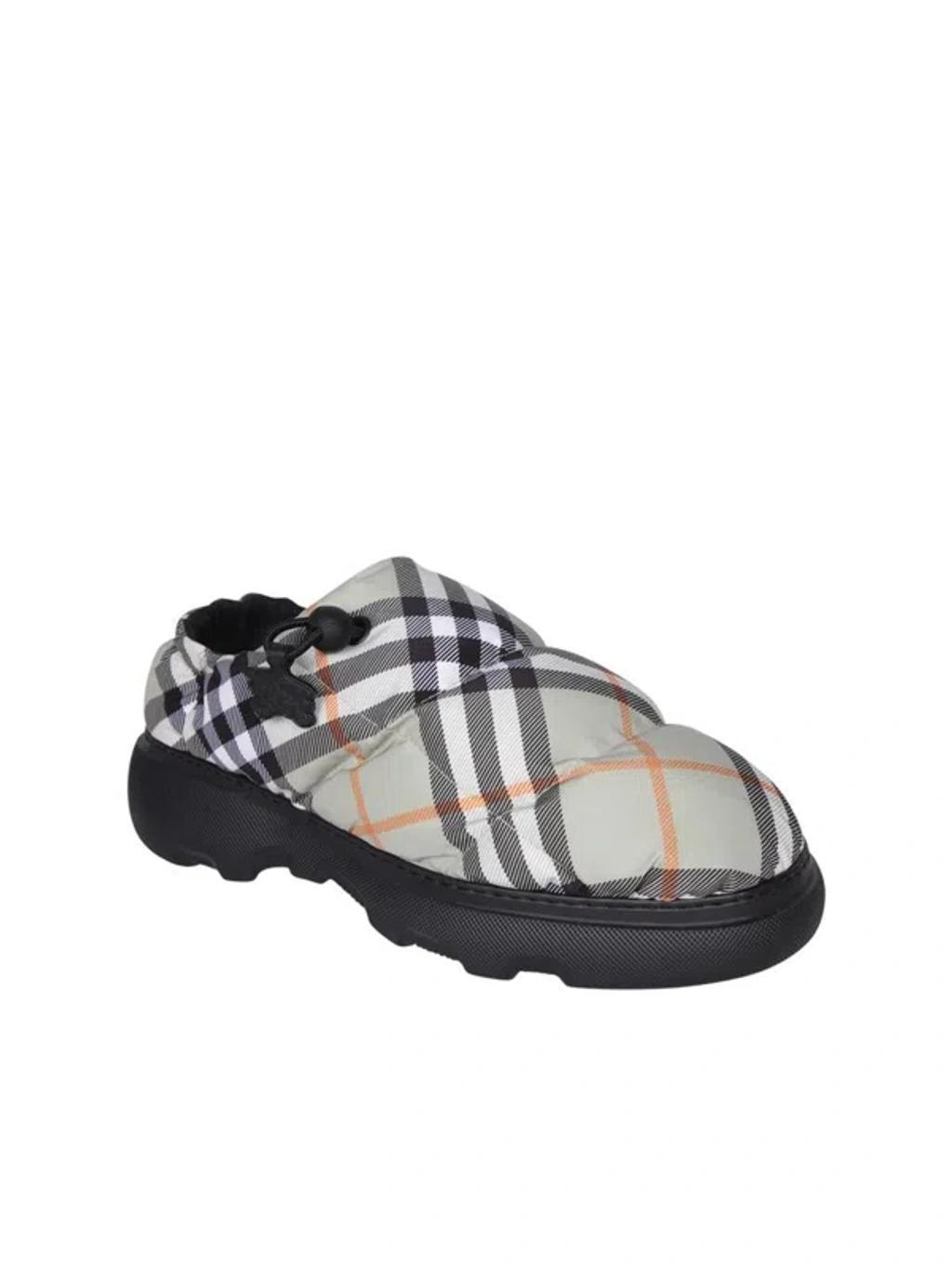 BURBERRY Check Nylon Blend Pillow Mules In Light Sage Product Image