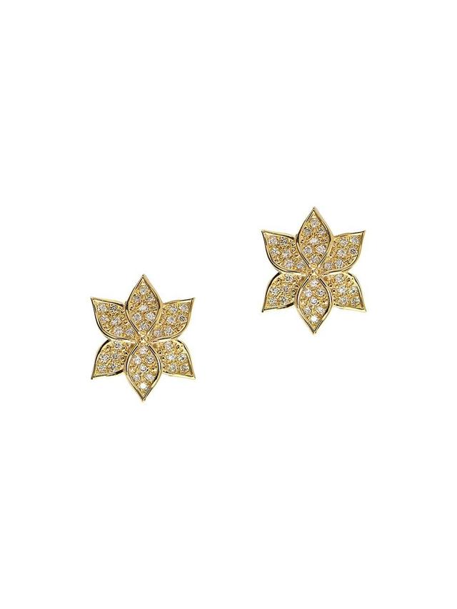 Womens Garden Of Eden 14K Yellow Gold & 0.3 TCW Natural Diamond Lotus Flower Stud Earrings Product Image