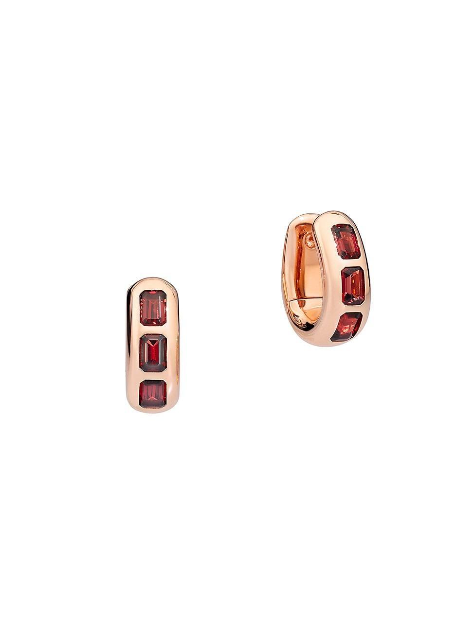 Womens Iconica 18K Rose Gold & Garnet Oval Huggie Hoop Earrings Product Image