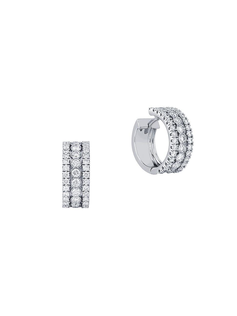 Womens Splash 18K White Gold & Diamond Huggie Hoop Earrings Product Image