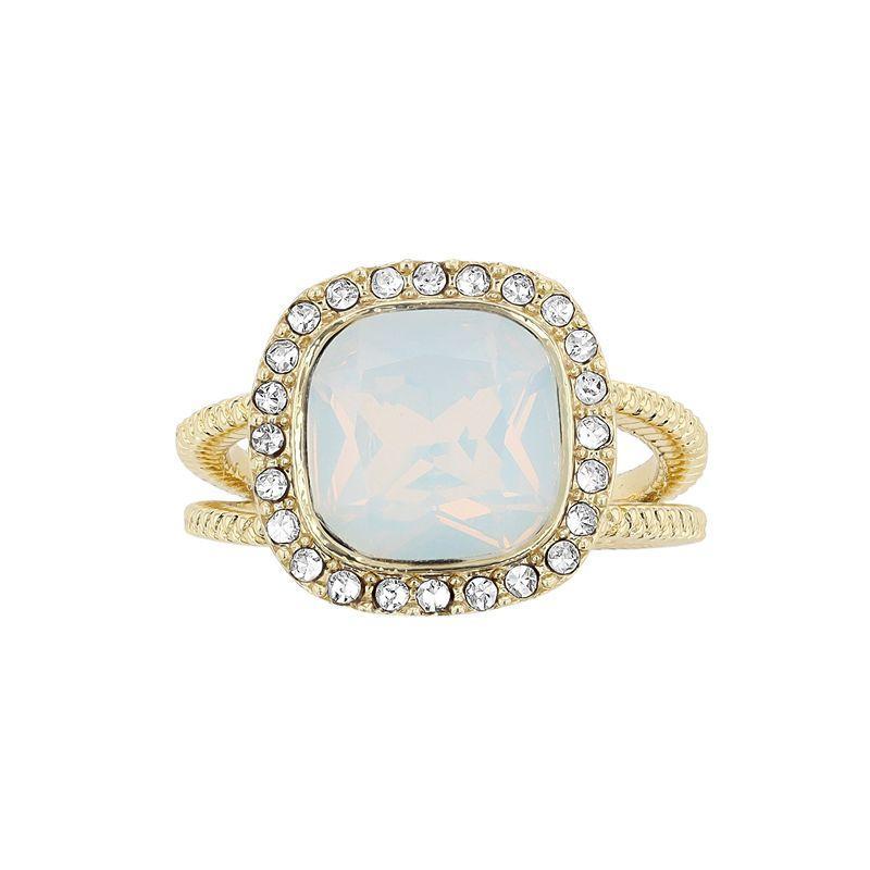 Brilliance Gold Tone Simulated White Opal Crystal Halo Ring, Womens Product Image