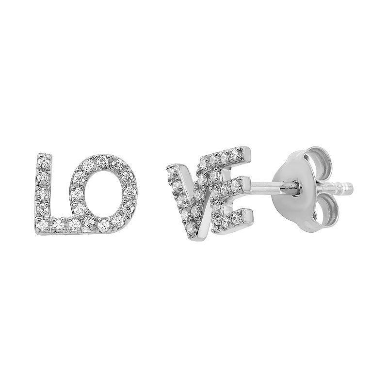 10K Gold 1/8 Carat T.W. Diamond Love Earrings, Womens, White Product Image