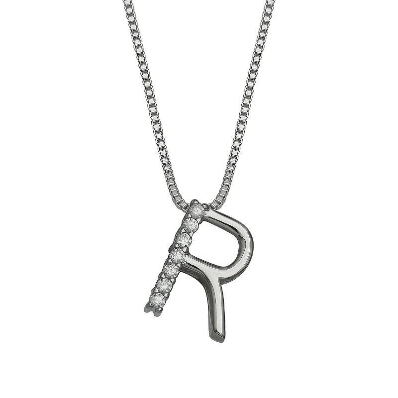 PRIMROSE Sterling Silver Cubic Zirconia Initial Pendant Necklace, Womens Silver Tone B Product Image