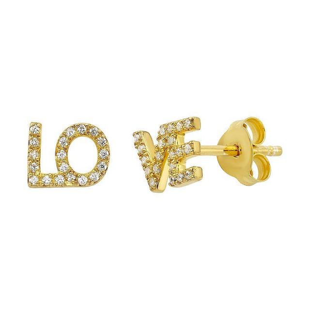 10K Gold 1/8 Carat T.W. Diamond Love Earrings, Womens, White Product Image