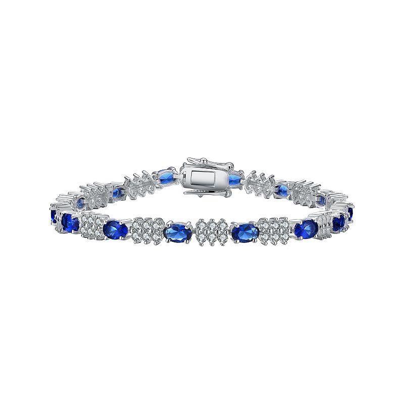 Sterling Silver Blue Cubic Zirconia Bracelet, Womens Product Image