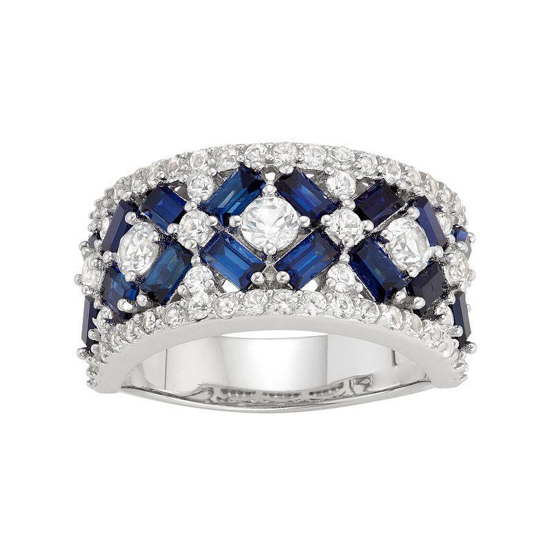 Designs by Gioelli Sterling Silver Lab-Created Blue & White Sapphire X Ring, Womens Product Image