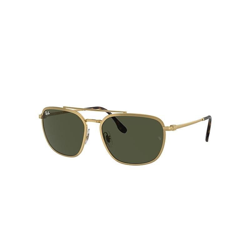 RAY BAN Rb3708 Sunglasses Gold Frame Green Lenses 59-18 Product Image