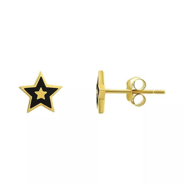 Forever 14k 14k Gold Black Enamel Star Stud Earrings, Womens Product Image