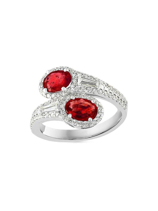 Womens 14K White Gold, Ruby & 0.83 TCW Diamond Bypass Ring Product Image