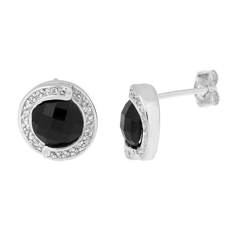 Gemminded Sterling Silver White Topaz & Black Onyx Drop Earrings, Womens Product Image