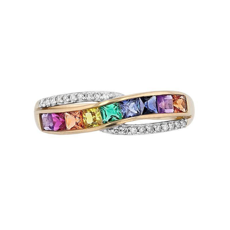 10k Gold Diamond Accent Multi-Gemstone Crisscross Ring, Womens Product Image