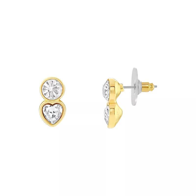 Emberly Gold Tone Bezel Heart & Round Glass Stone Earrings, Womens, White Product Image