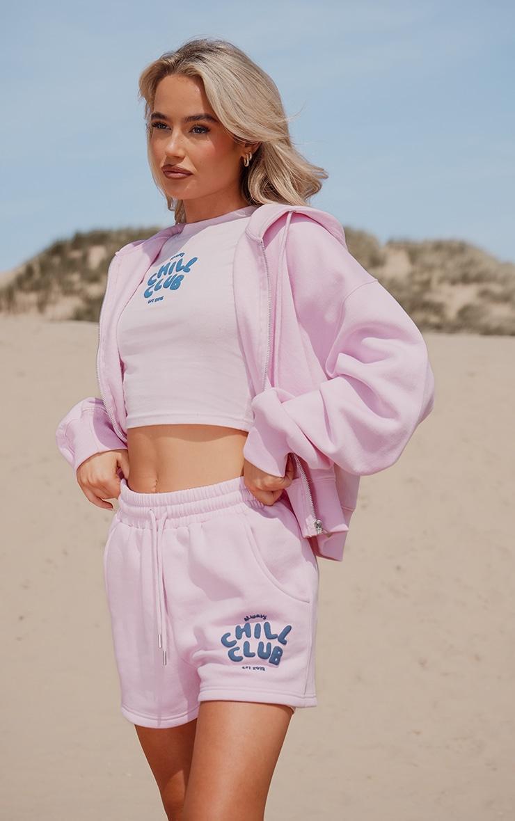 Bubblegum Pink Chill Club Puff Print Drawstring Sweat Shorts Product Image