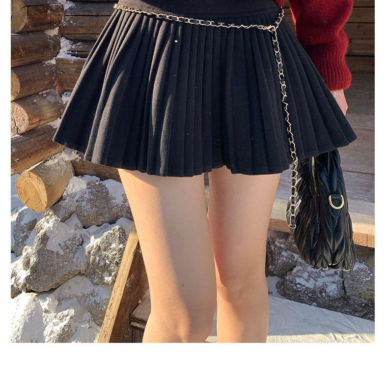 High Waist Plain Mini A-Line Pleated Skirt Product Image