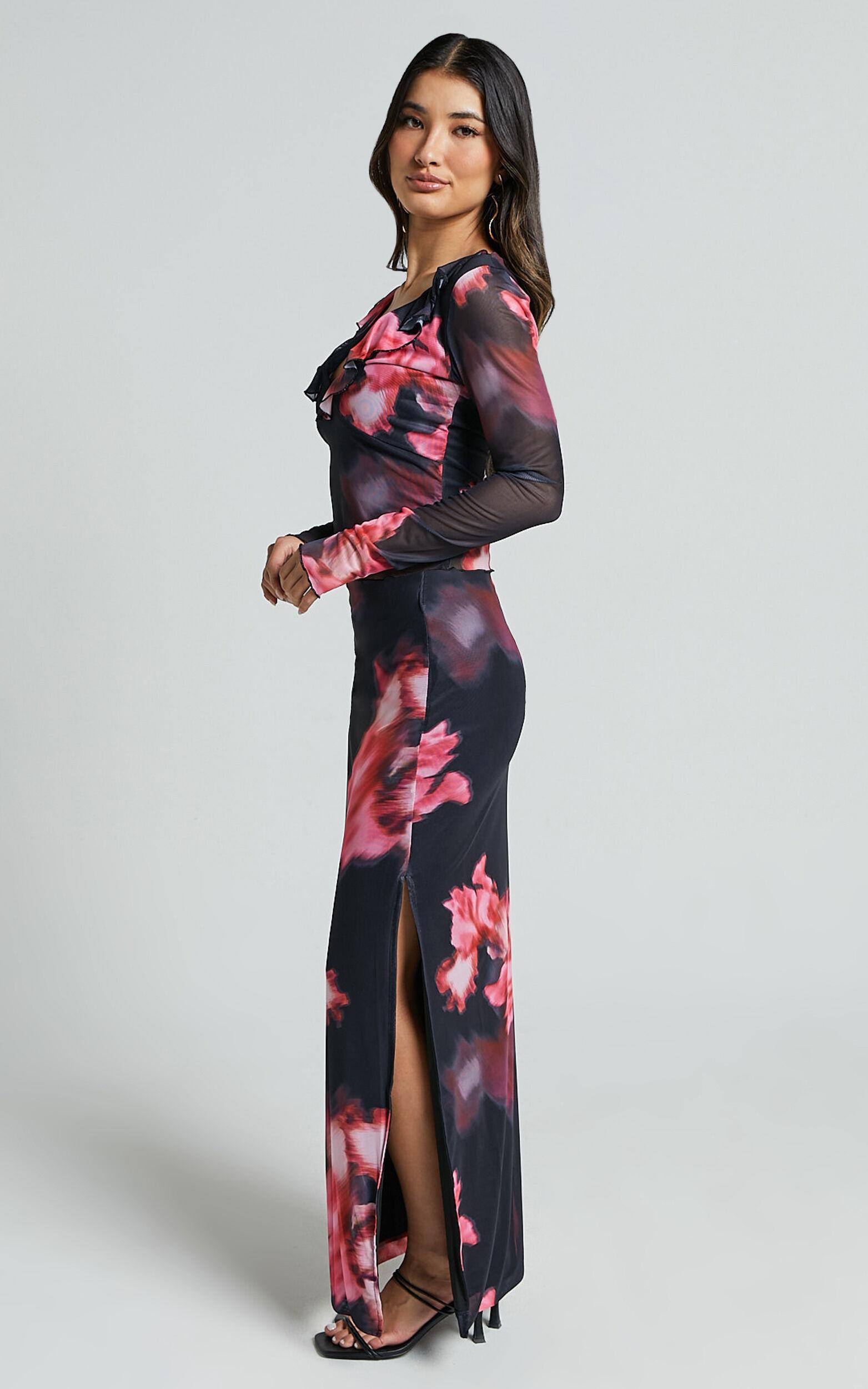 Chrissy Maxi Skirt - High Waisted Mesh Skirt in Daze Print Product Image