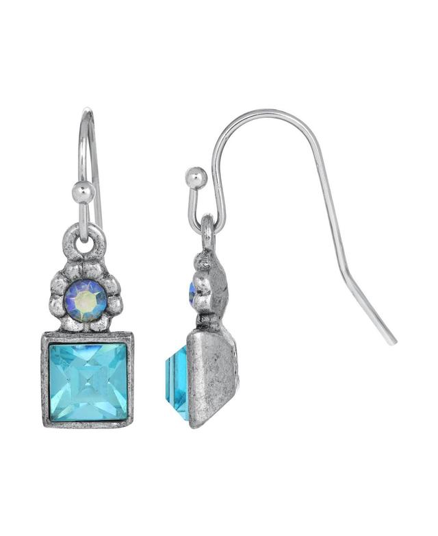 1928 Silver Tone Aurora Borealis Flower & Aqua Crystal Earrings, Womens, Blue Product Image