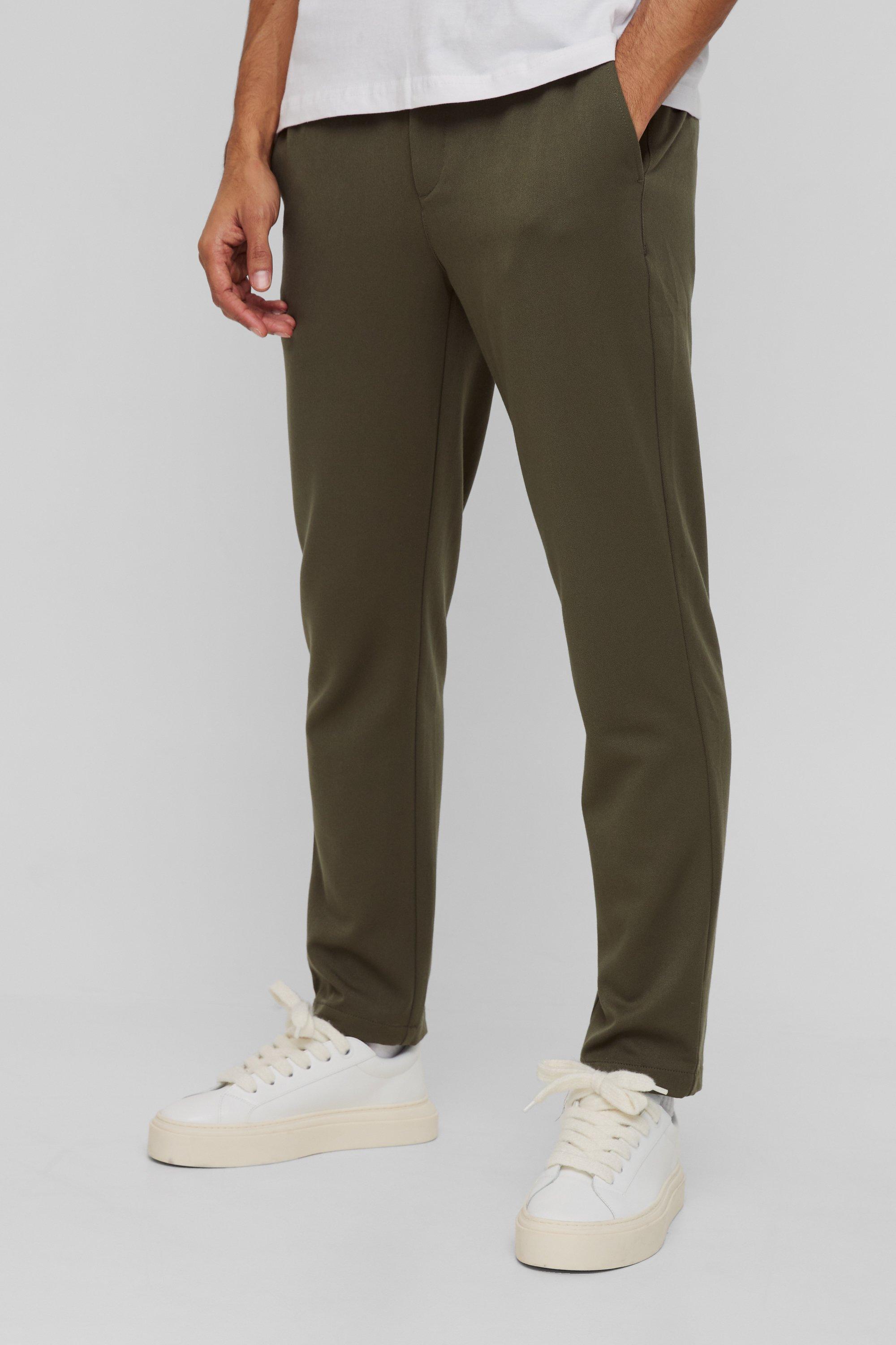 Half Elastic Waistband Stretch Tapered Tailored Pants in Khaki | boohooMAN USA product image