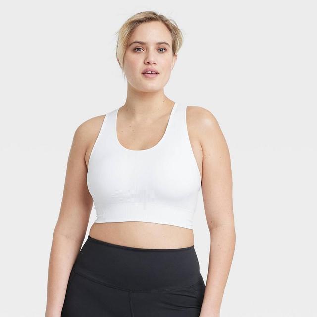 Womens Seamless Medium Support Racerback Midline Sports Bra - All In Motion White L Product Image