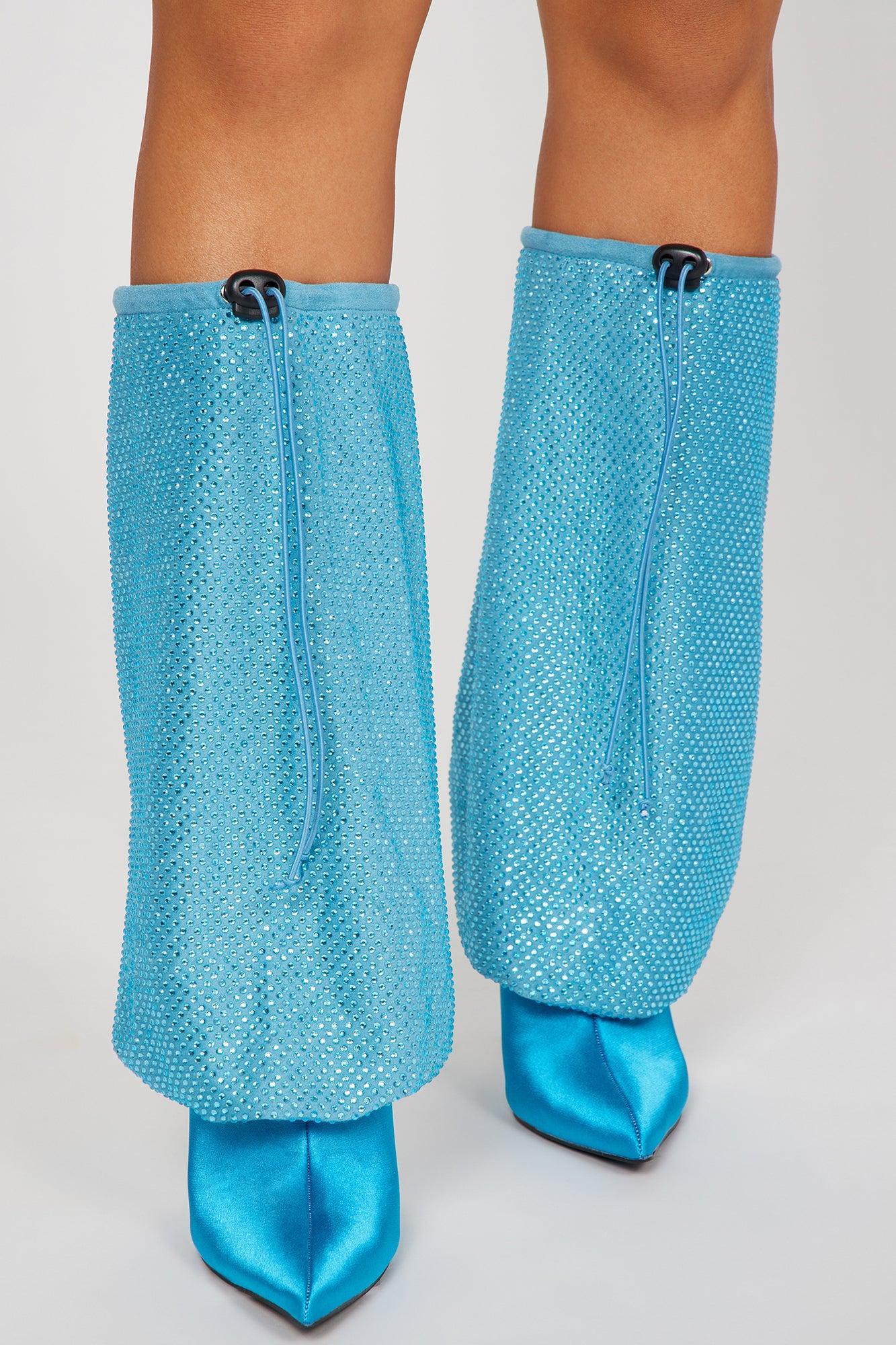 We Don't Stop Knee High Heeled Boots - Turquoise Product Image