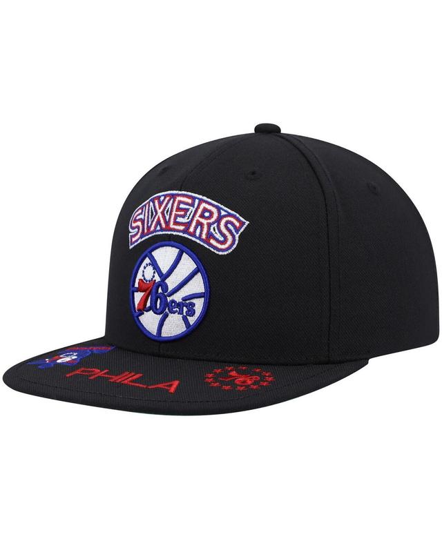 Mens Mitchell & Ness Black Philadelphia 76ers Hardwood Classics Front Loaded Snapback Hat Product Image