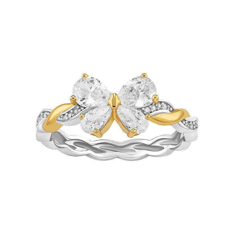 PRIMROSE Sterling Silver Cubic Zirconia Butterfly Twisted Band Ring, Womens Yellow Product Image