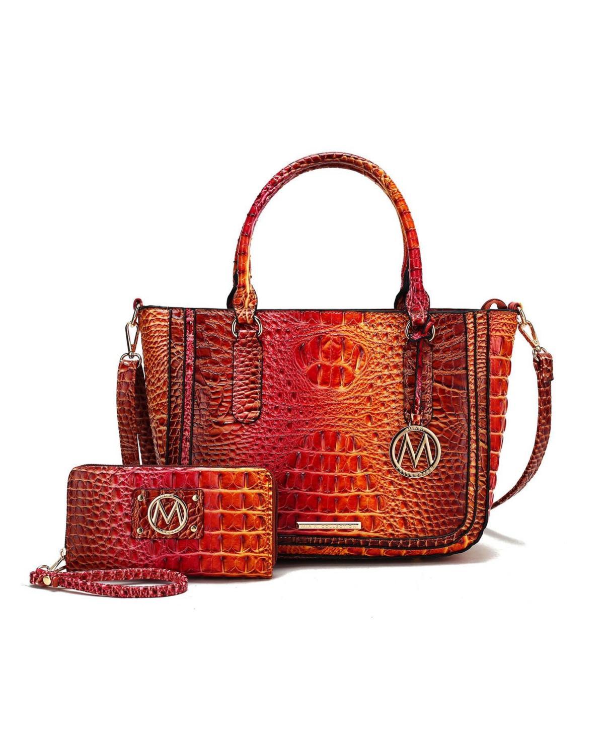 Mkf Collection Bonnie Gradient Rainbow Faux Crocodile-Embossed Women s Satchel Bag with Wallet By Mia K Product Image