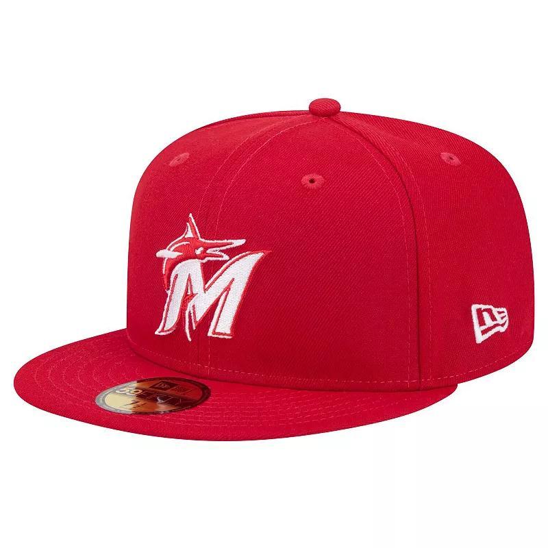 Mens New Era Miami Marlins White Logo 59FIFTY Fitted Hat Product Image