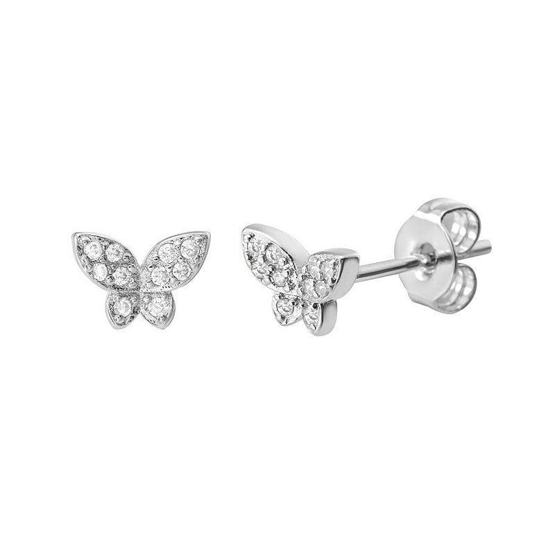 Adornia Silver Tone Cubic Zirconia Butterfly Stud Earrings, Womens Product Image