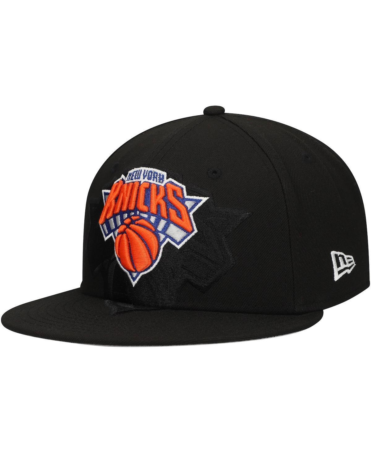 New Era Mens Black New York Knicks Blackout Shadow Logo 59FIFTY Fitted Hat Product Image