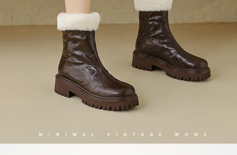 Fluffy Trim Platform Chunky Heel Short Boots Product Image