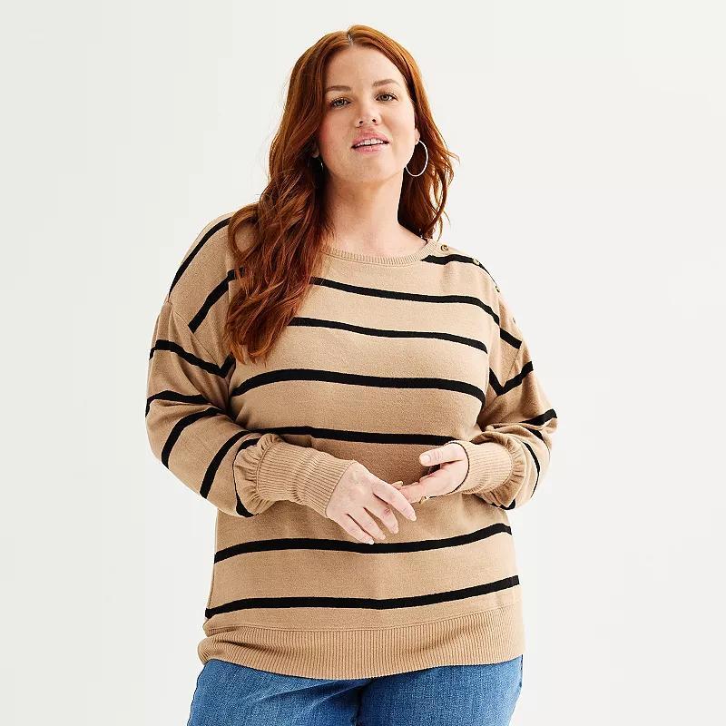 Plus Size Sonoma Goods For Life Cozy Boatneck Striped Pullover Sweater, Womens Product Image