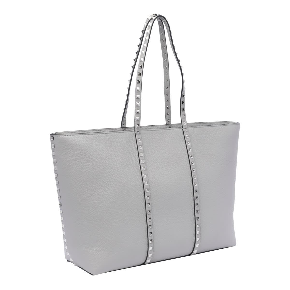 Rockstuds Leather Tote Bag In Grey Product Image