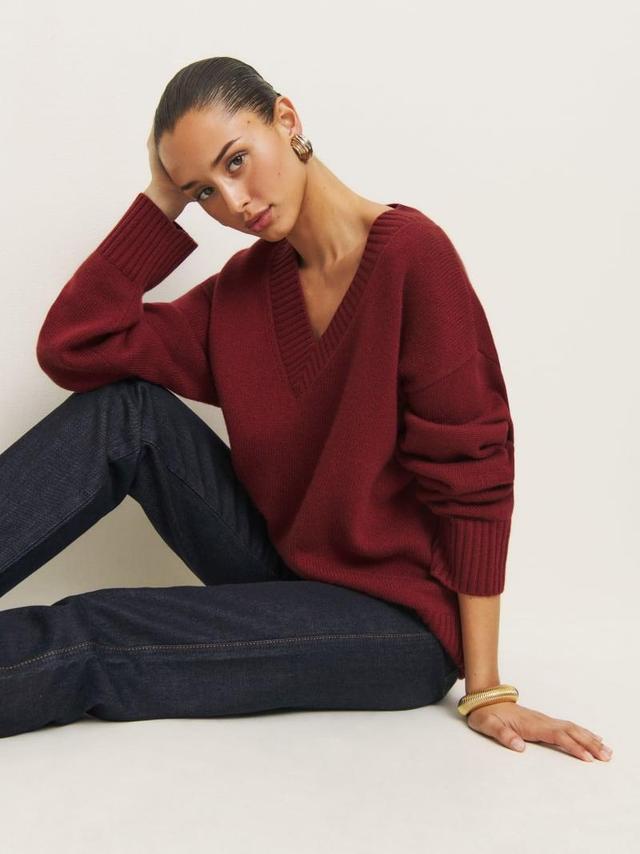 Jadey Cashmere Oversized V-neck Sweater Product Image