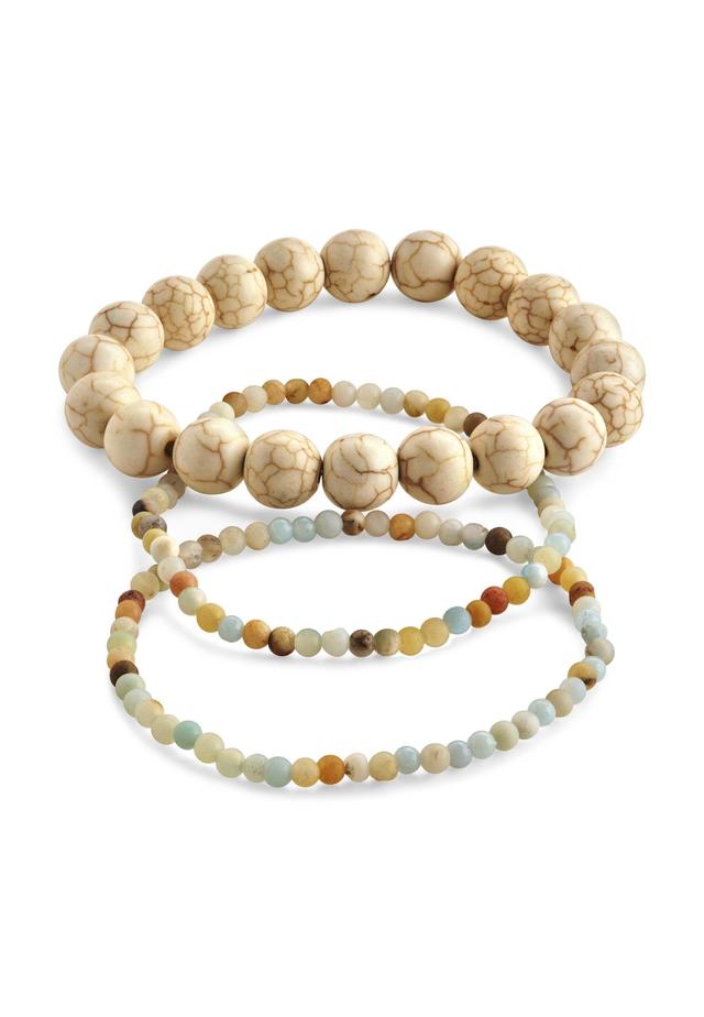 Amazonite And Cream Howlite Beaded Stretch Bracelet Set Product Image