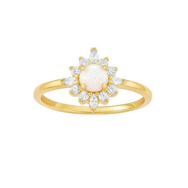 PRIMROSE 18k Gold Over Silver Opal & Cubic Zirconia Halo Ring, Womens Yellow Product Image