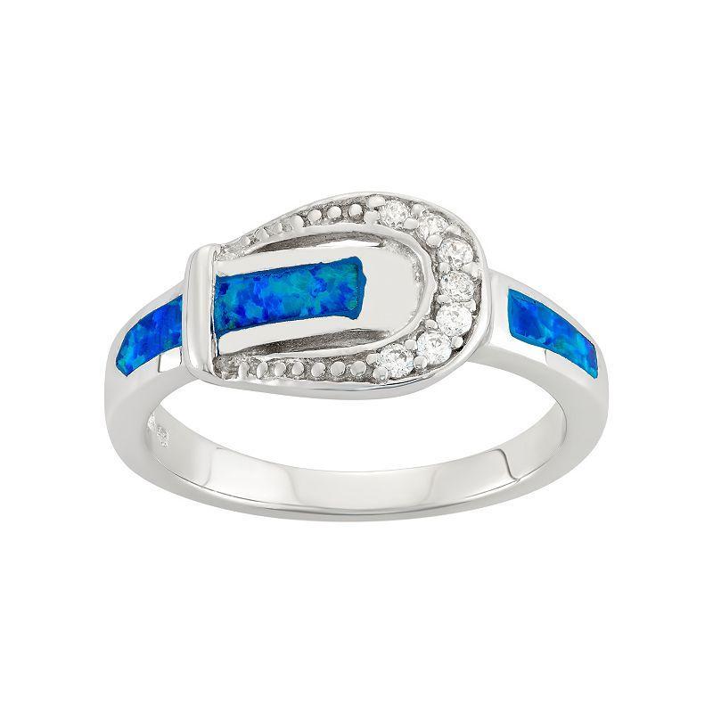 Cubic Zirconia & Lab-Created Blue Opal Sterling Silver Buckle Ring, Womens Product Image