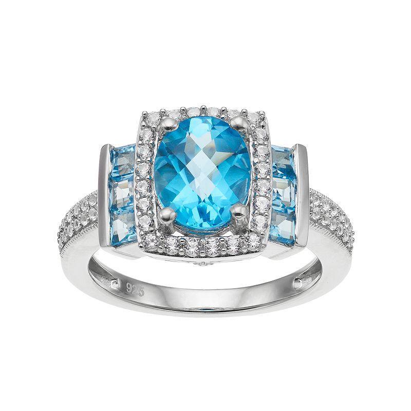 Sterling Silver Blue Topaz & Lab-Created White Sapphire Halo Ring, Womens Product Image