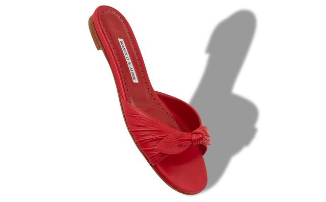 LOLLOFLAT Red Nappa Leather Bow Detail Flat Sandals Product Image