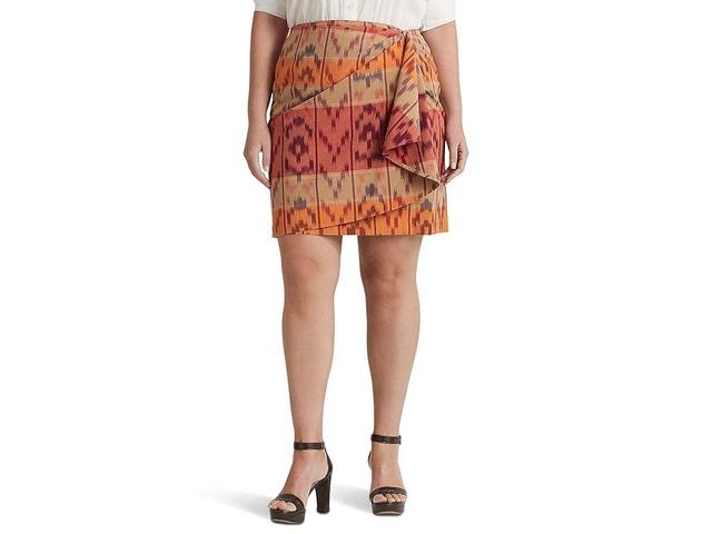 LAUREN Ralph Lauren Plus Size Geo-Motif Cotton-Linen Wrap Skirt (Berry Multi) Women's Skirt Product Image