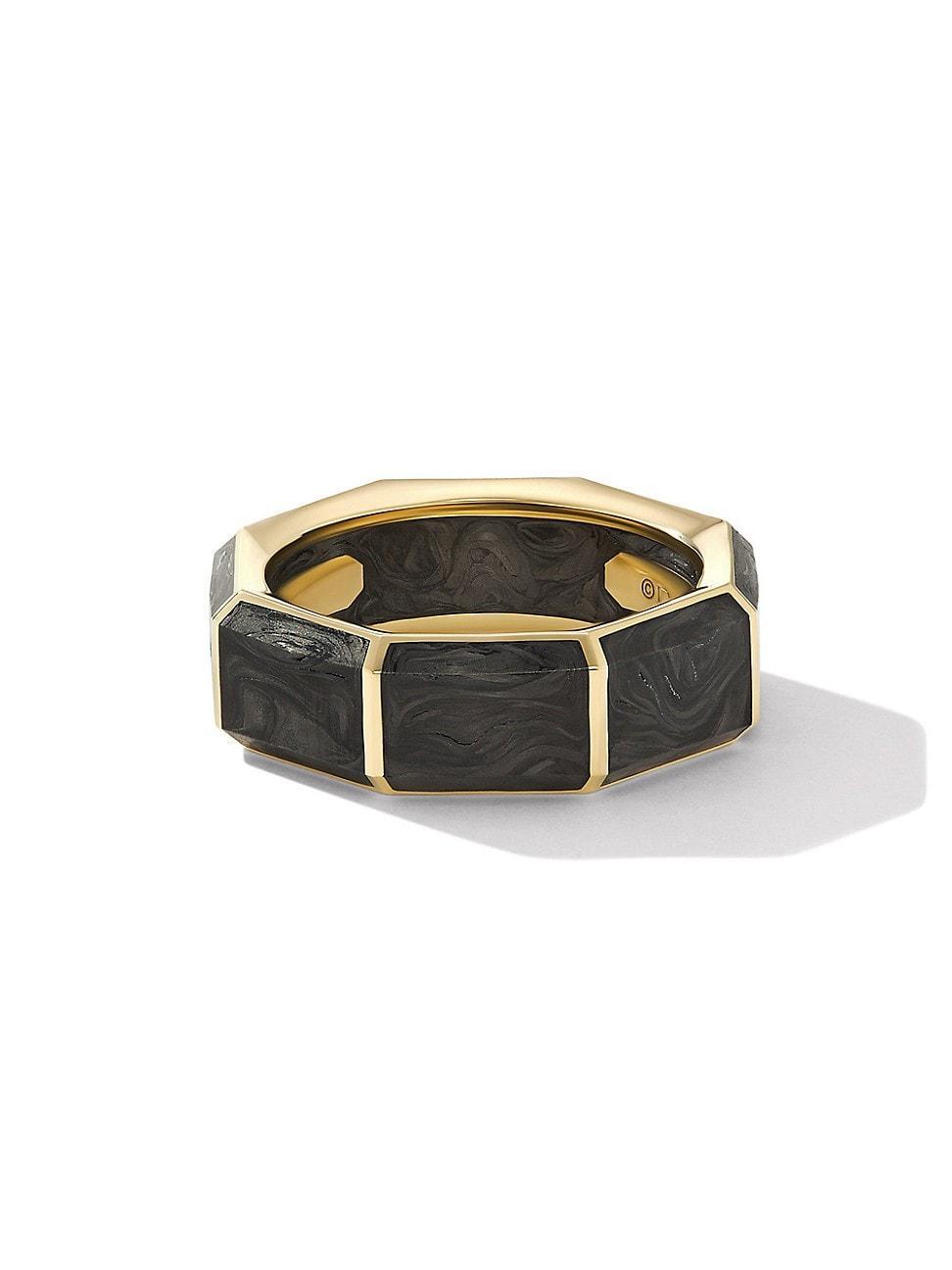 Mens 18K Gold Faceted Forged Carbon Band Ring Product Image