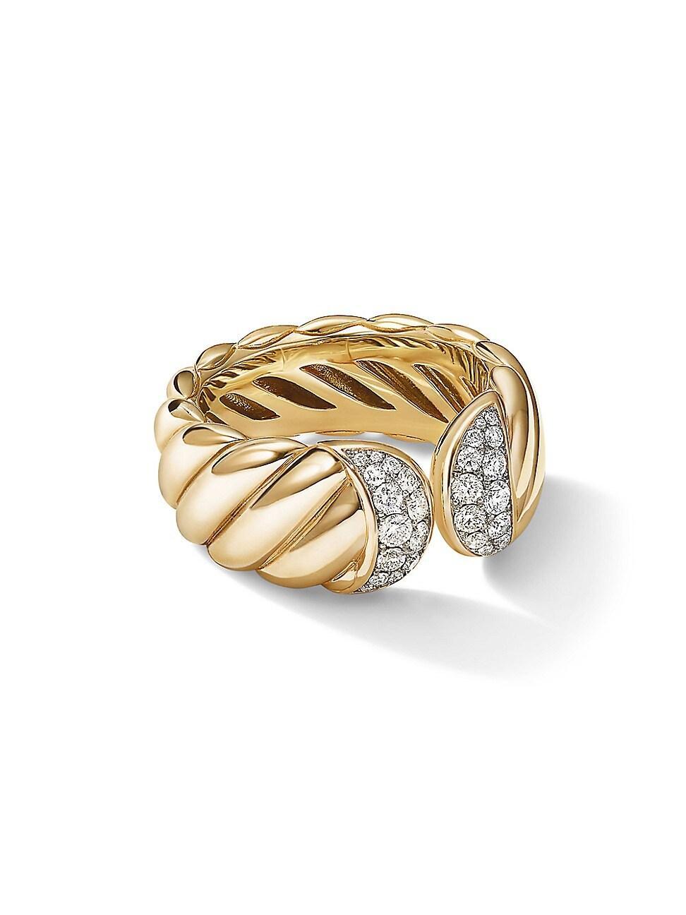 Womens Sculpted Cable 18K Yellow Gold & Pav Diamond Ring Product Image