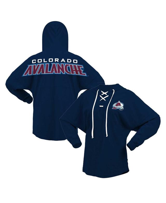 Womens Fanatics Navy Colorado Avalanche Jersey Lace-Up V-Neck Long Sleeve Hoodie T-shirt Product Image