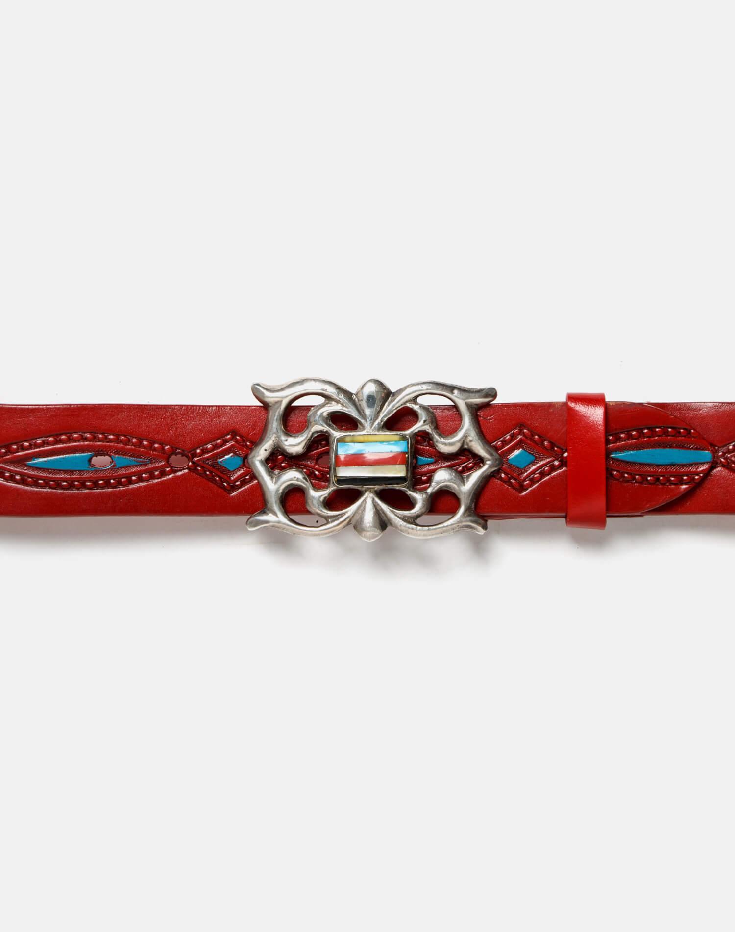 70s Embossed Painted Belt with Sterling Zuni Buckle Female Product Image