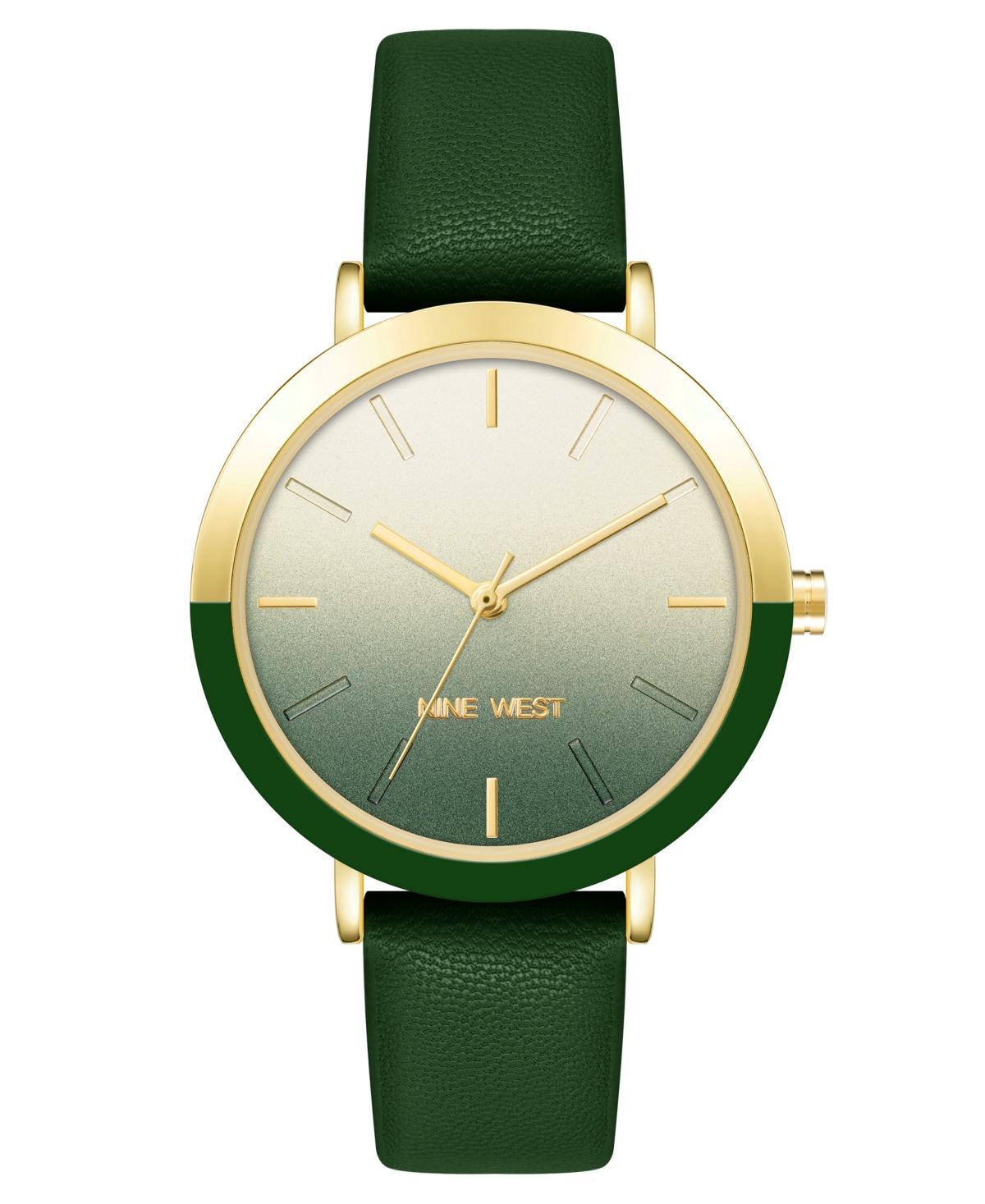 Nine West Womens Quartz Green Faux Leather Band Watch, 36mm - Green, Gold-Tone Product Image